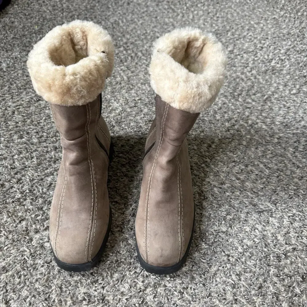 Martino Canada Shearling Brown Leather Boots Women’s Size 10 B Zip Winter